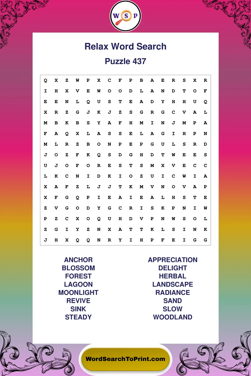 Relax Word Search Puzzle 437