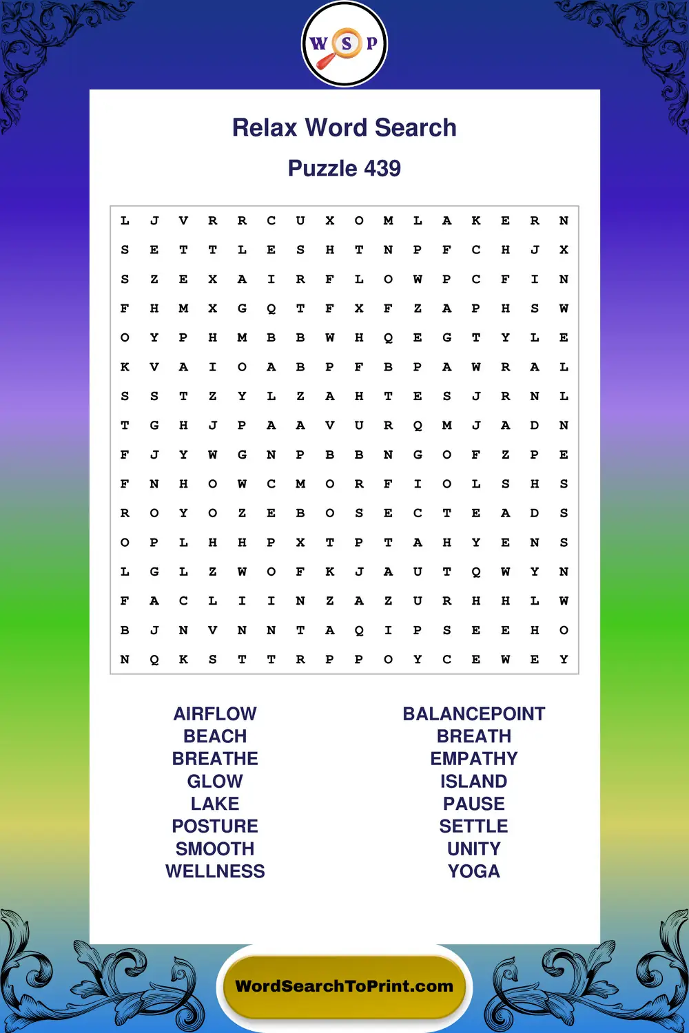Relax Word Search Puzzle 439