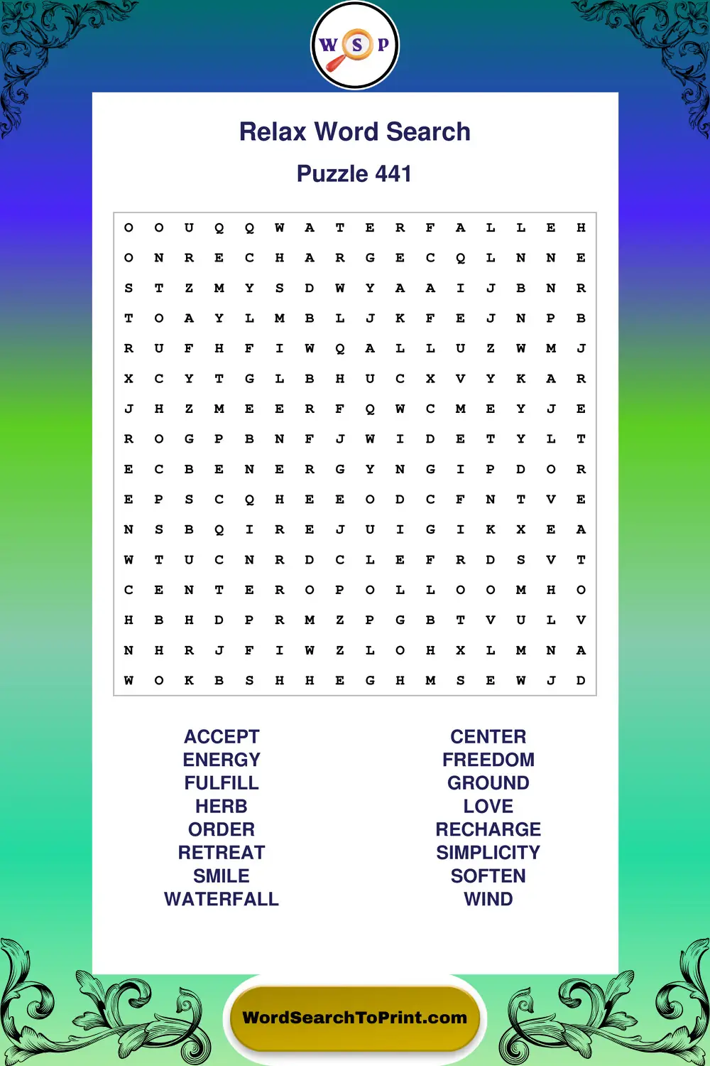 Relax Word Search Puzzle 441