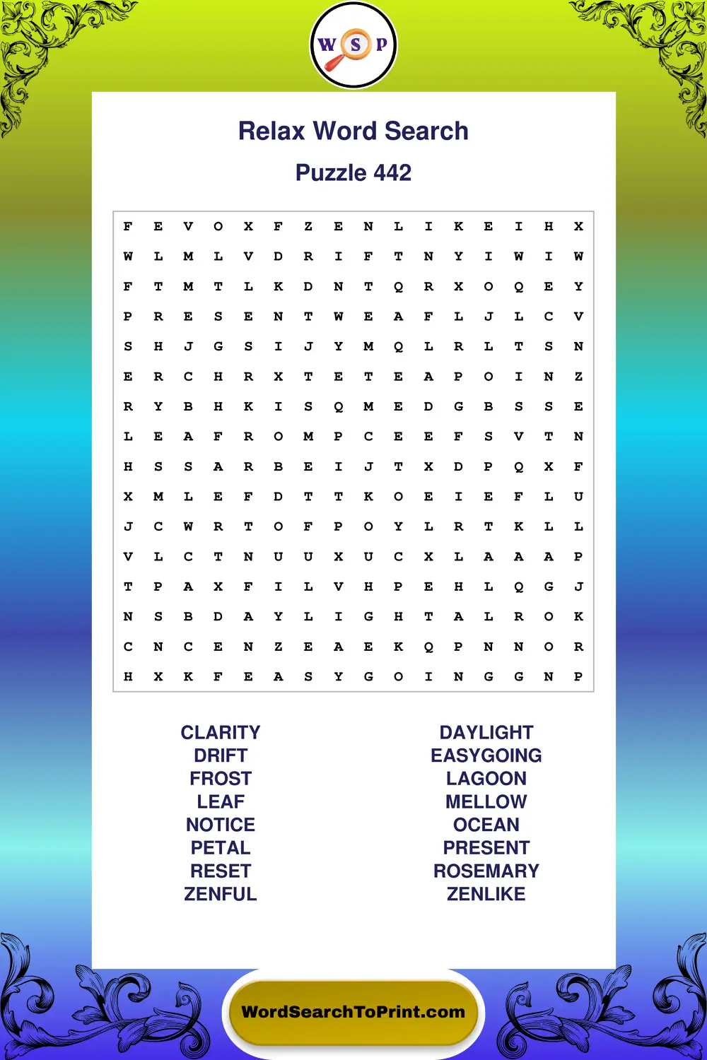 Relax Word Search Puzzle 442