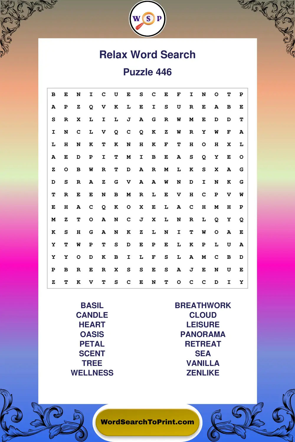 Relax Word Search Puzzle 446