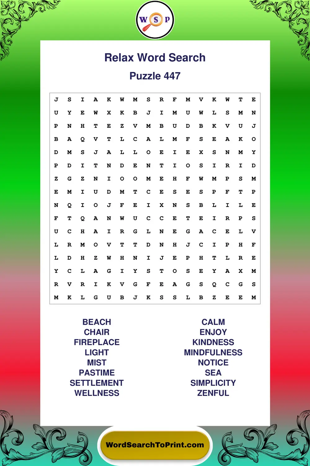 Relax Word Search Puzzle 447