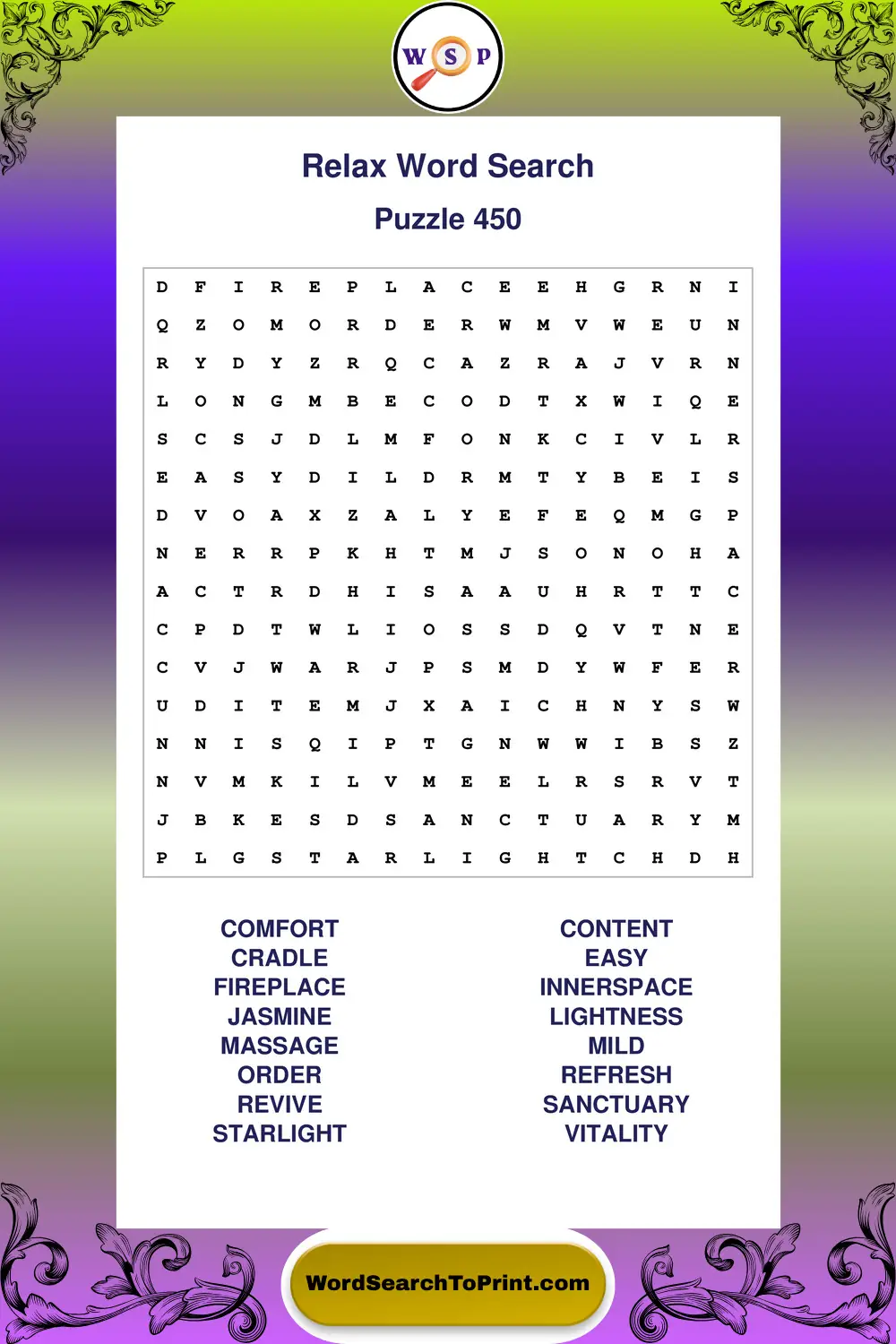 Relax Word Search Puzzle 450