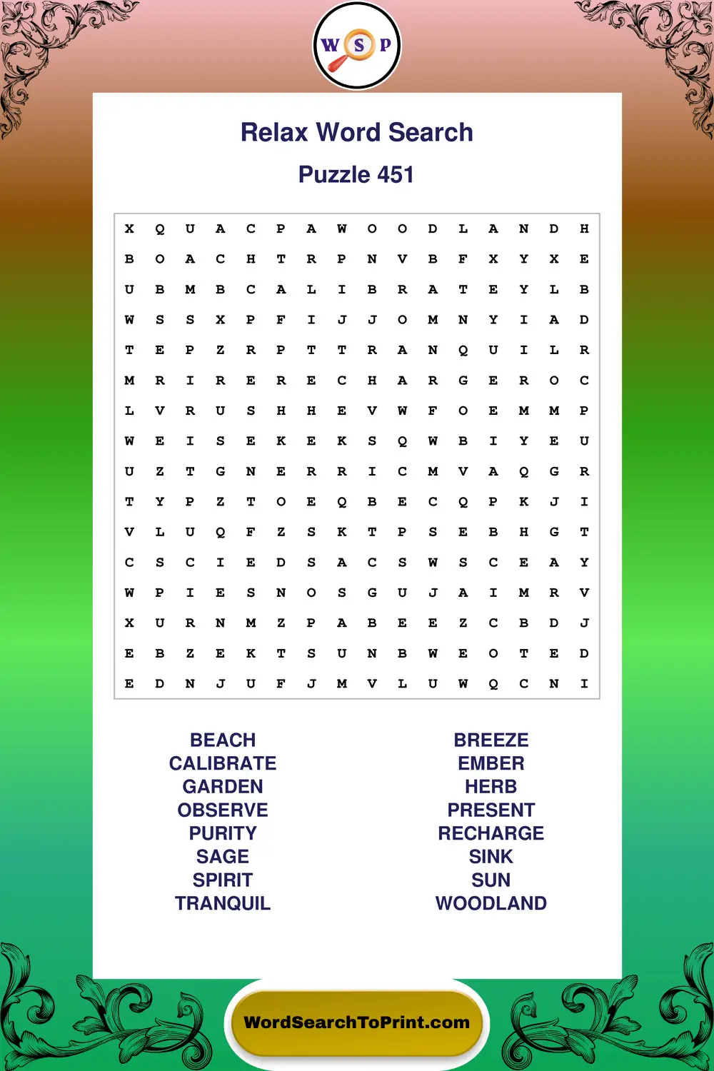 Relax Word Search Puzzle 451