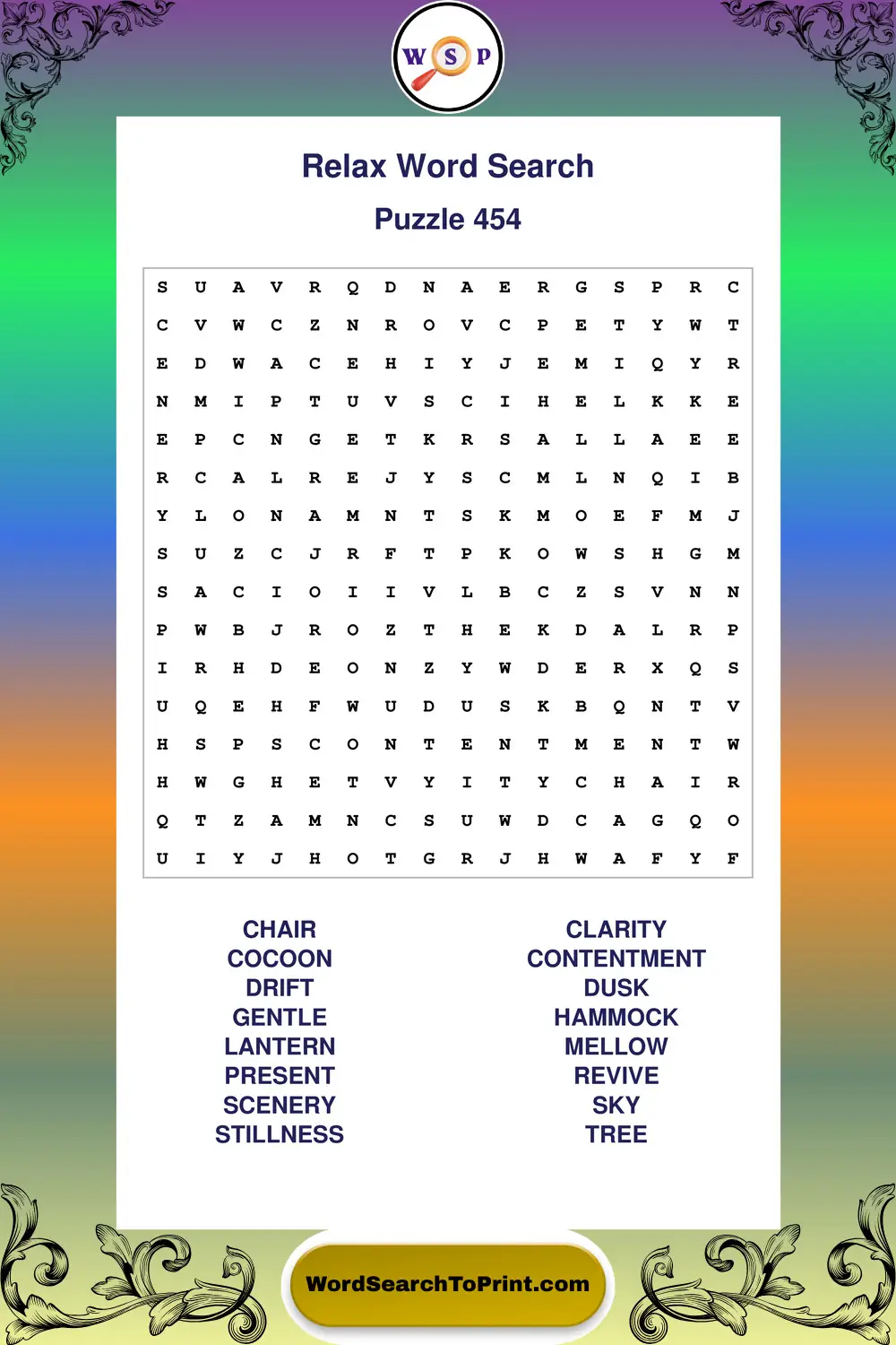 Relax Word Search Puzzle 454