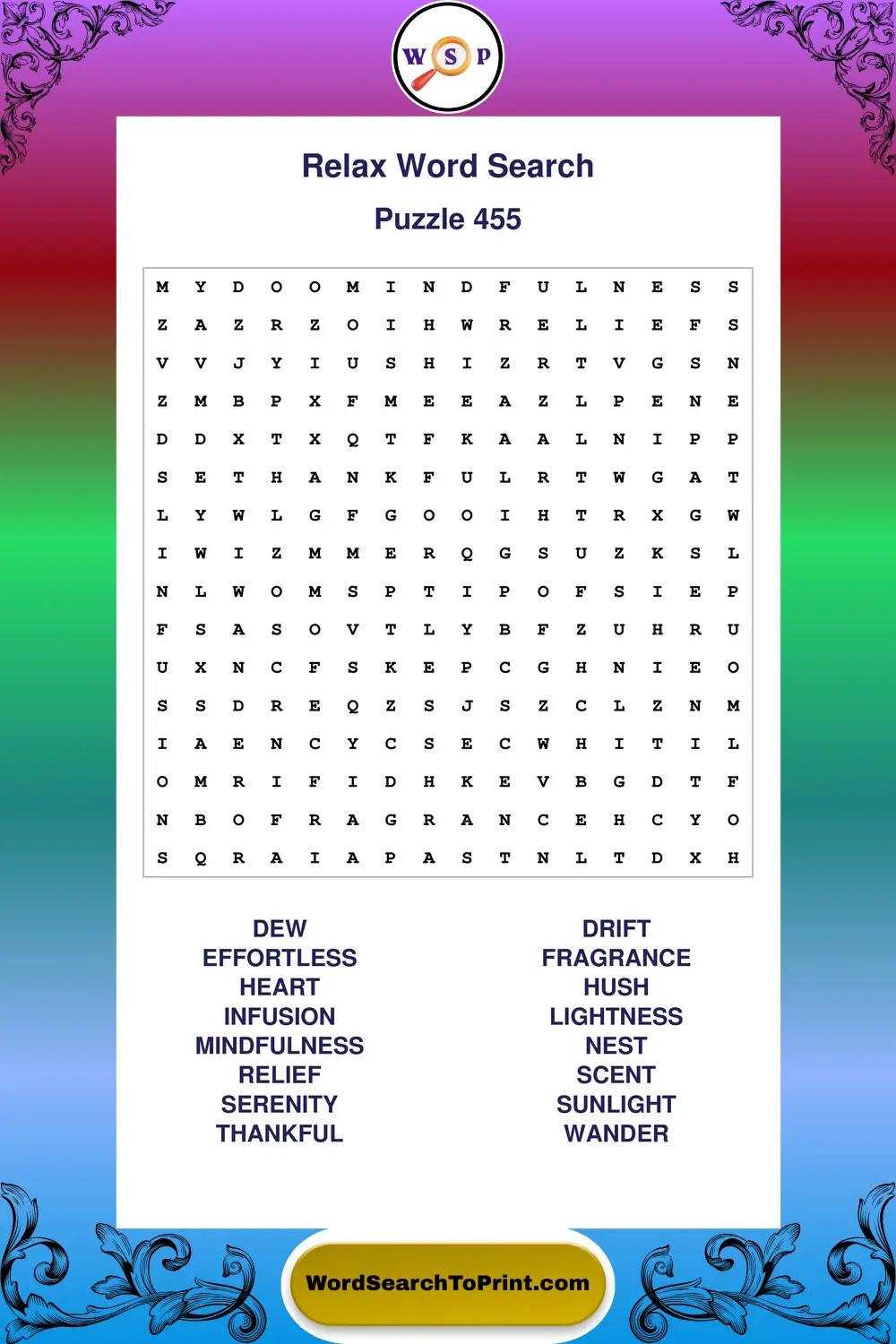 Relax Word Search Puzzle 455