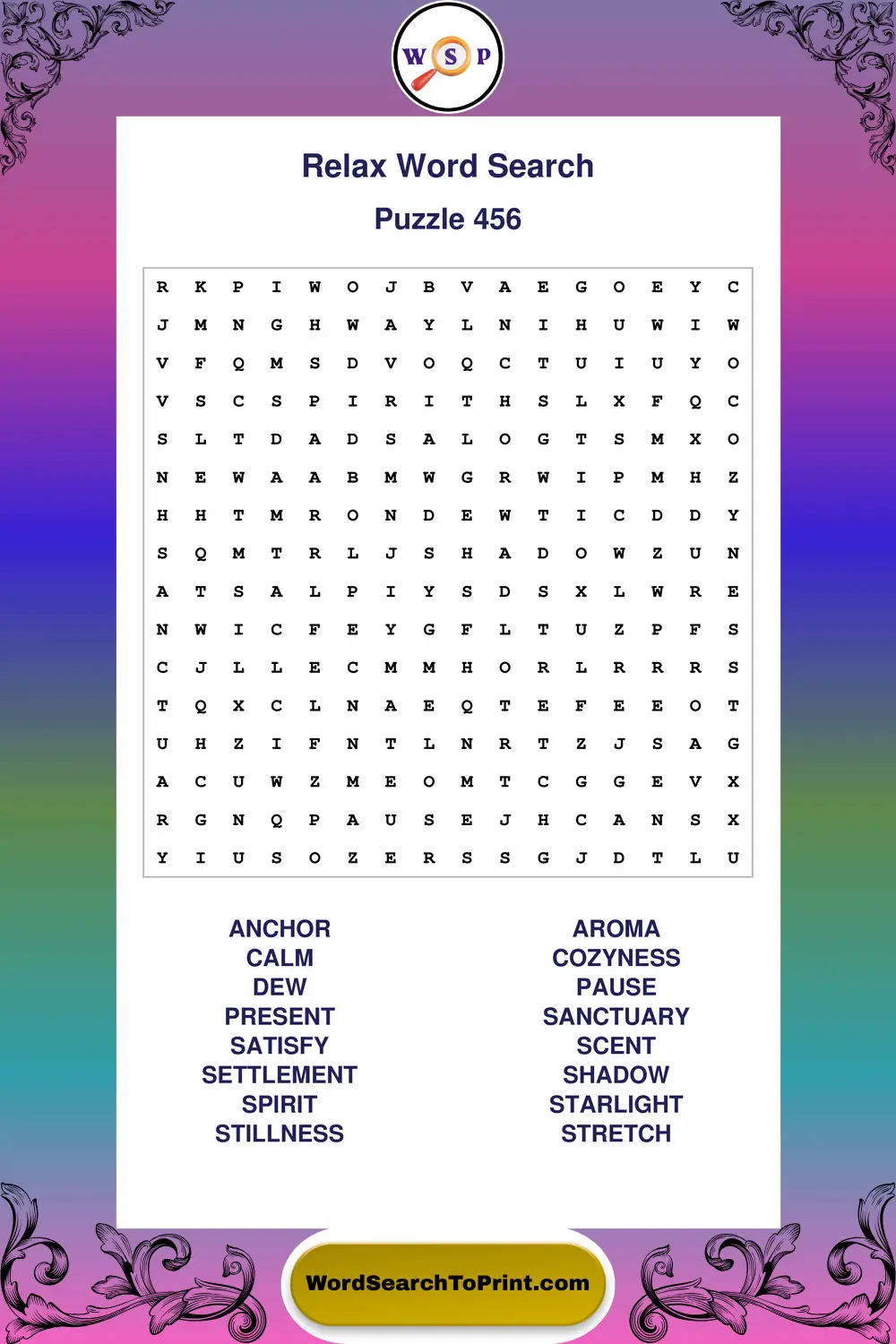 Relax Word Search Puzzle 456