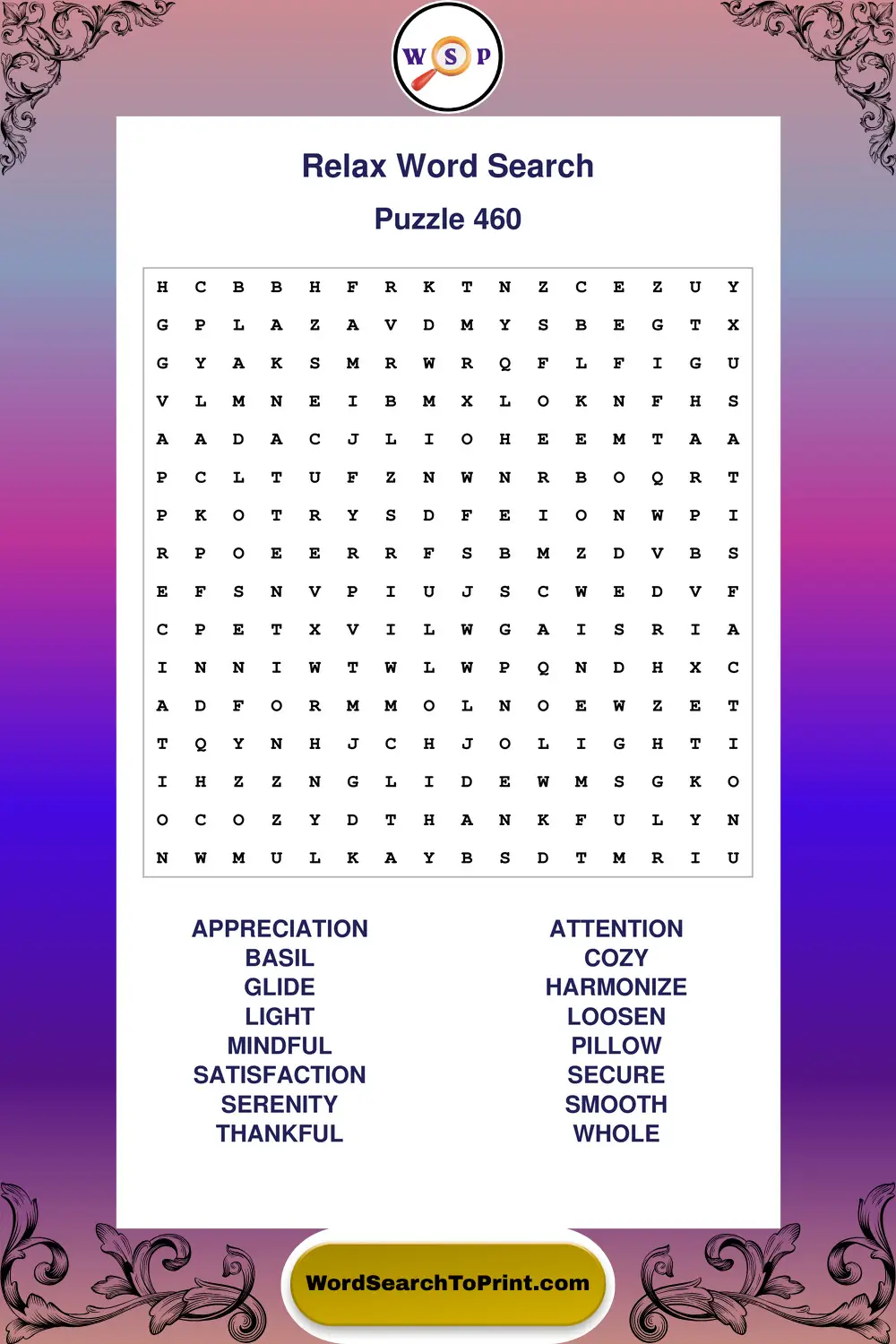 Relax Word Search Puzzle 460