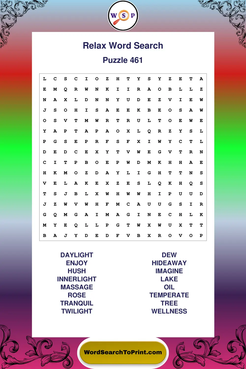 Relax Word Search Puzzle 461