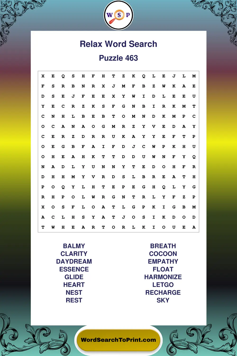 Relax Word Search Puzzle 463