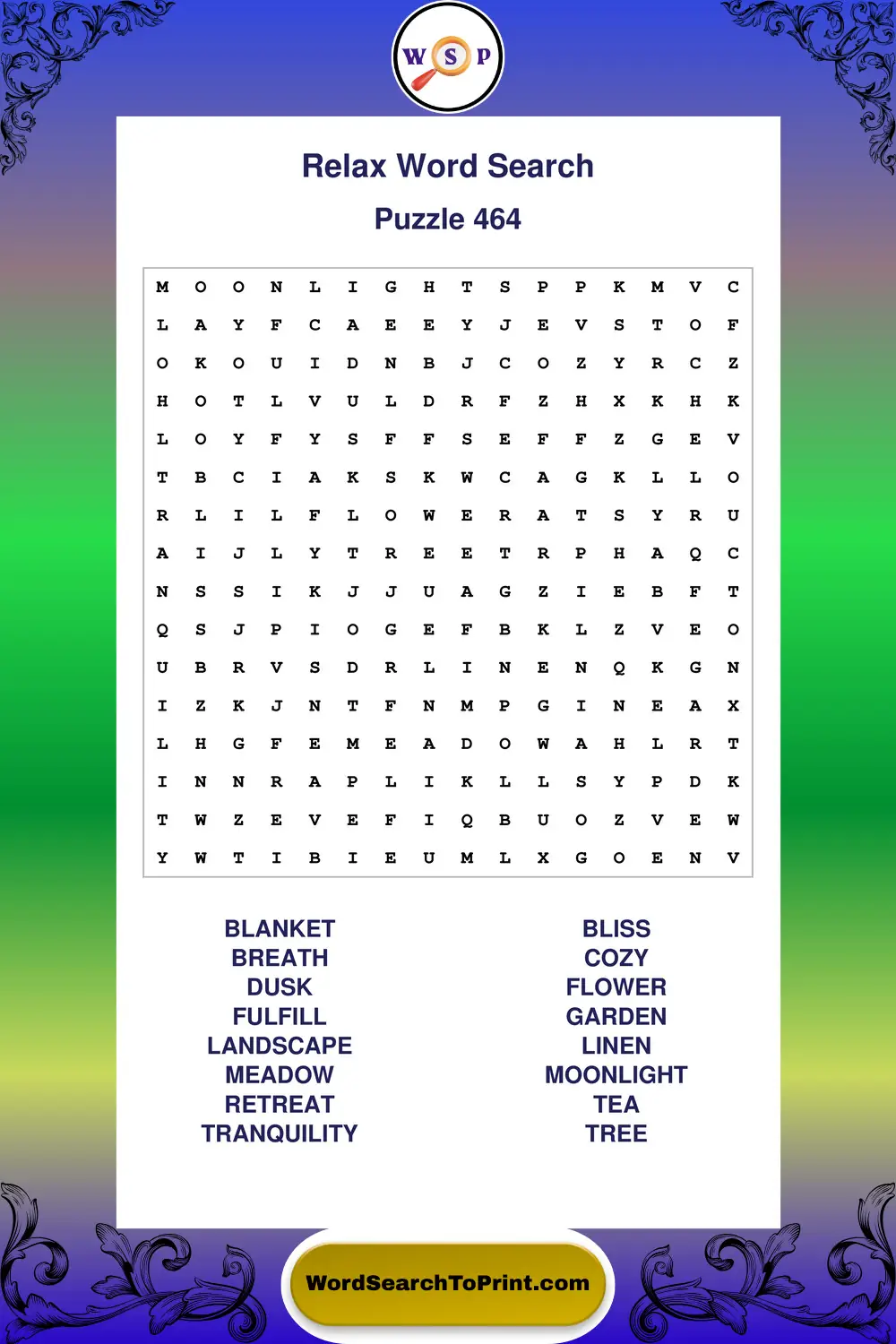 Relax Word Search Puzzle 464