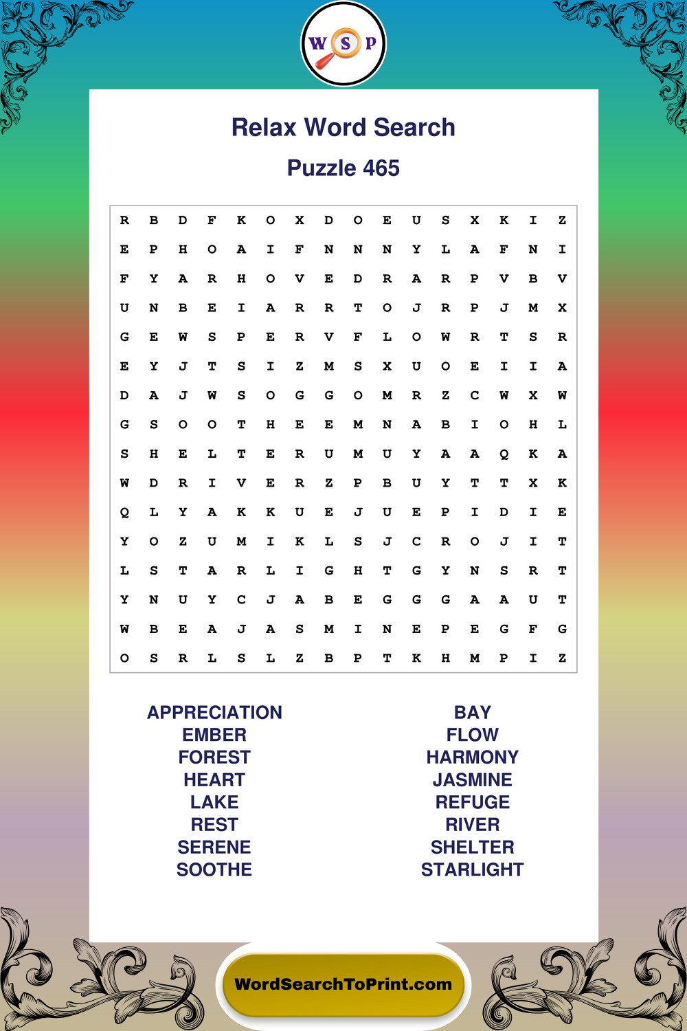 Relax Word Search Puzzle 465