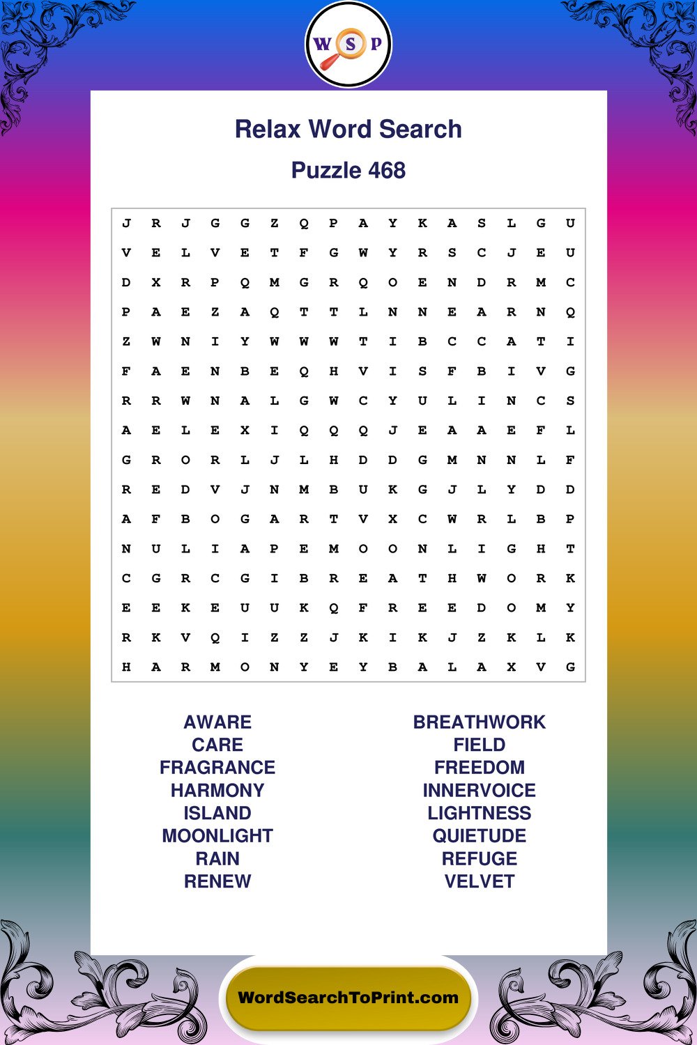 Relax Word Search Puzzle 468