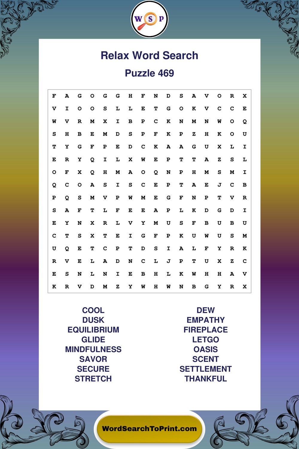 Relax Word Search Puzzle 469