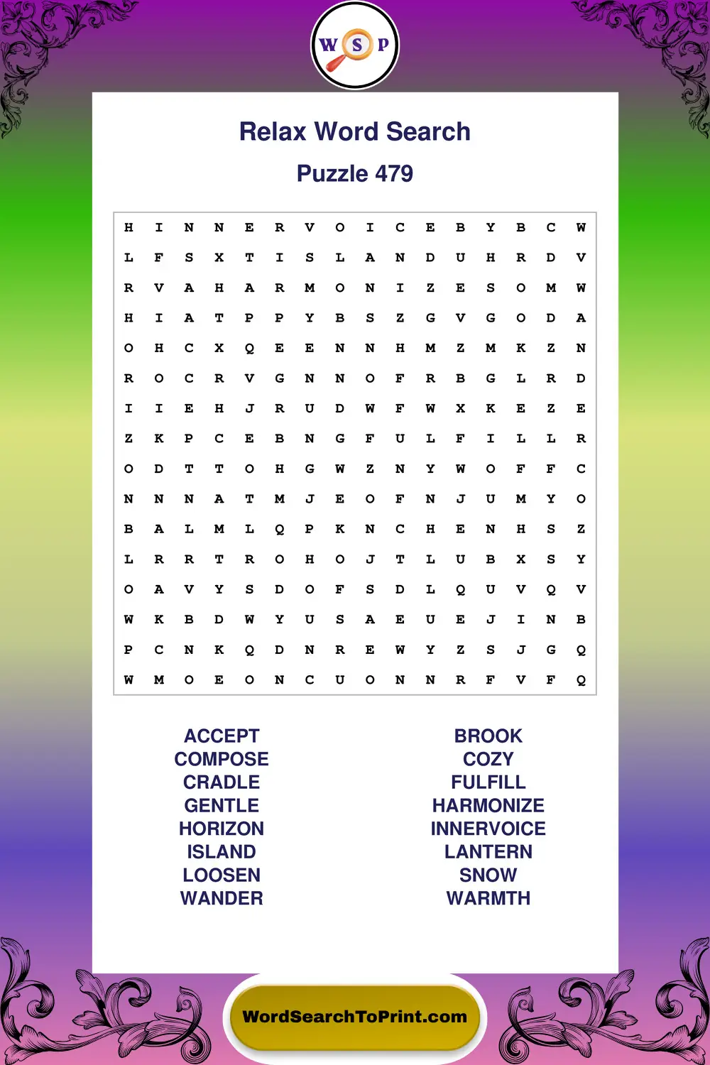 Relax Word Search Puzzle 479