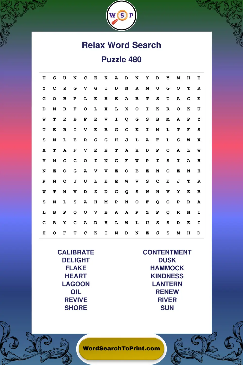 Relax Word Search Puzzle 480