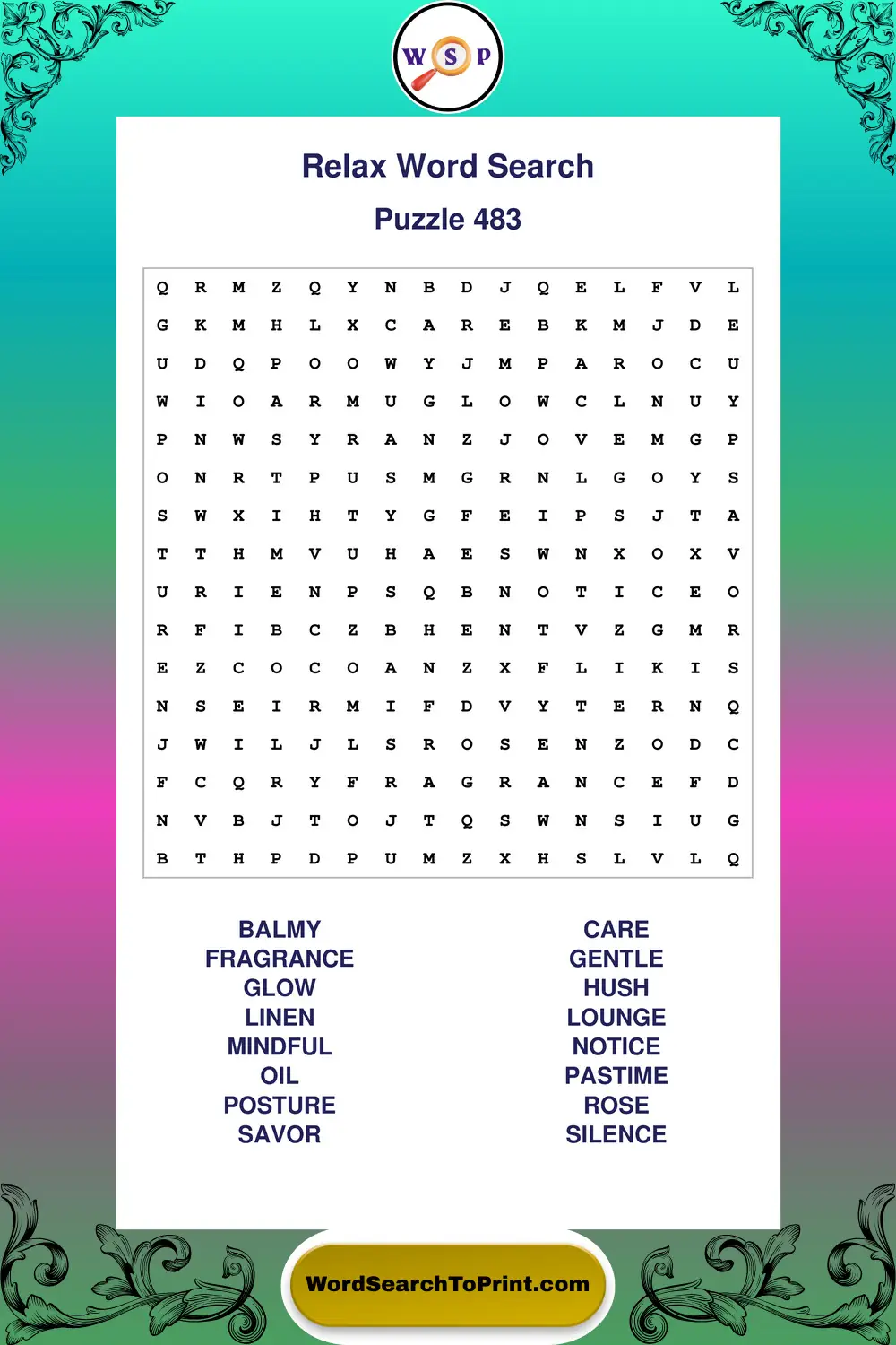 Relax Word Search Puzzle 483