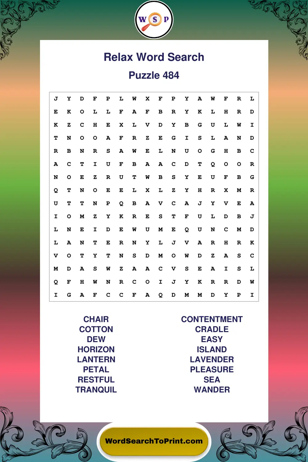 Relax Word Search Puzzle 484