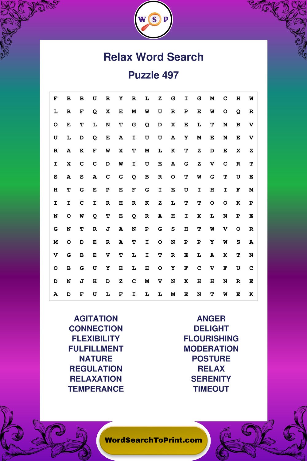 Relax Word Search Puzzle 497