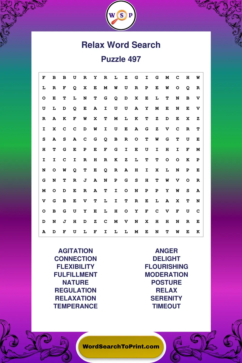 Relax Word Search Puzzle 497