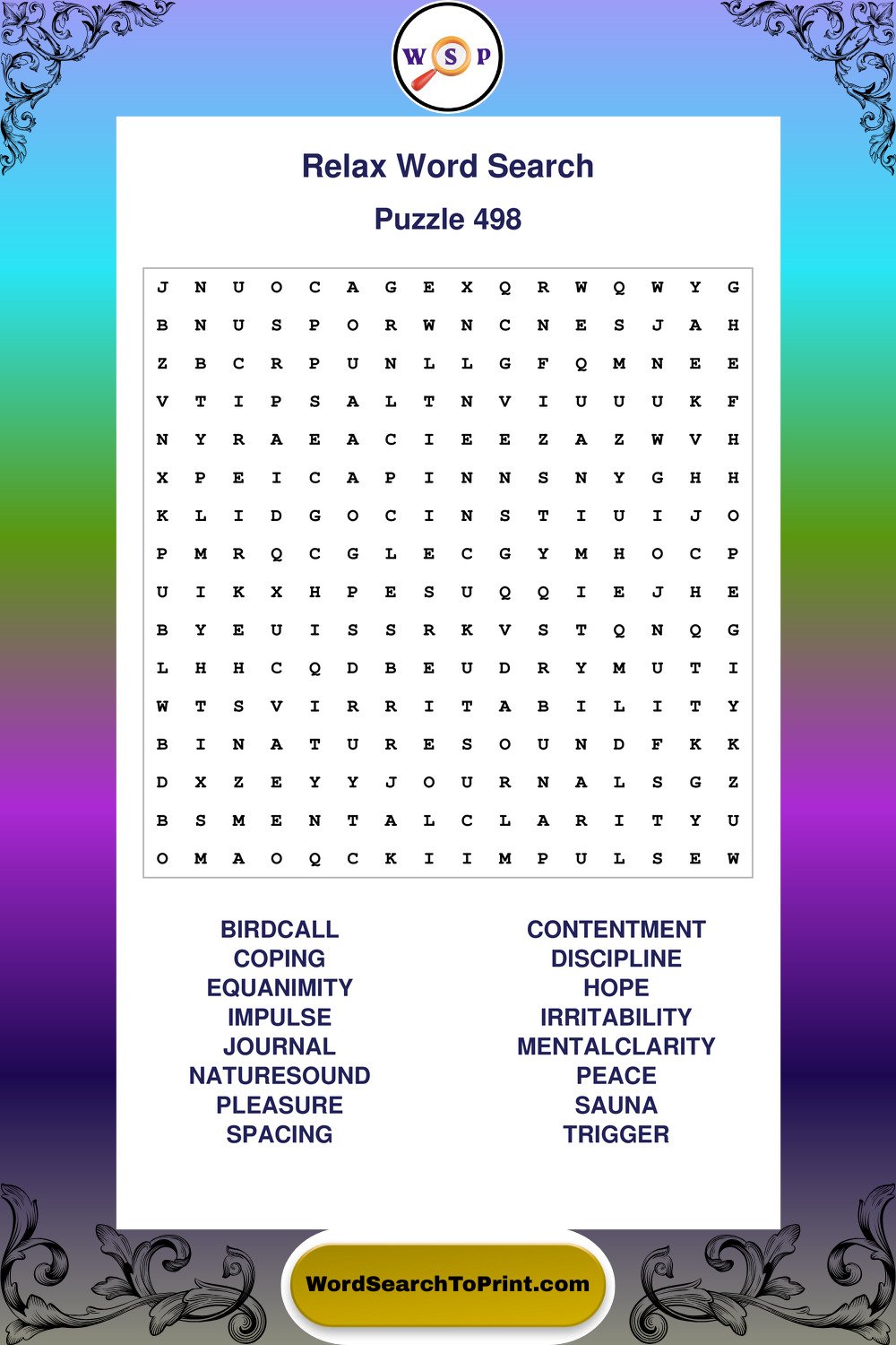 Relax Word Search Puzzle 498