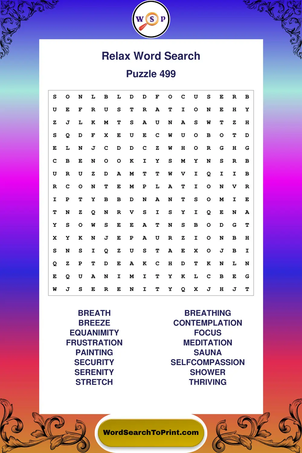 Relax Word Search Puzzle 499
