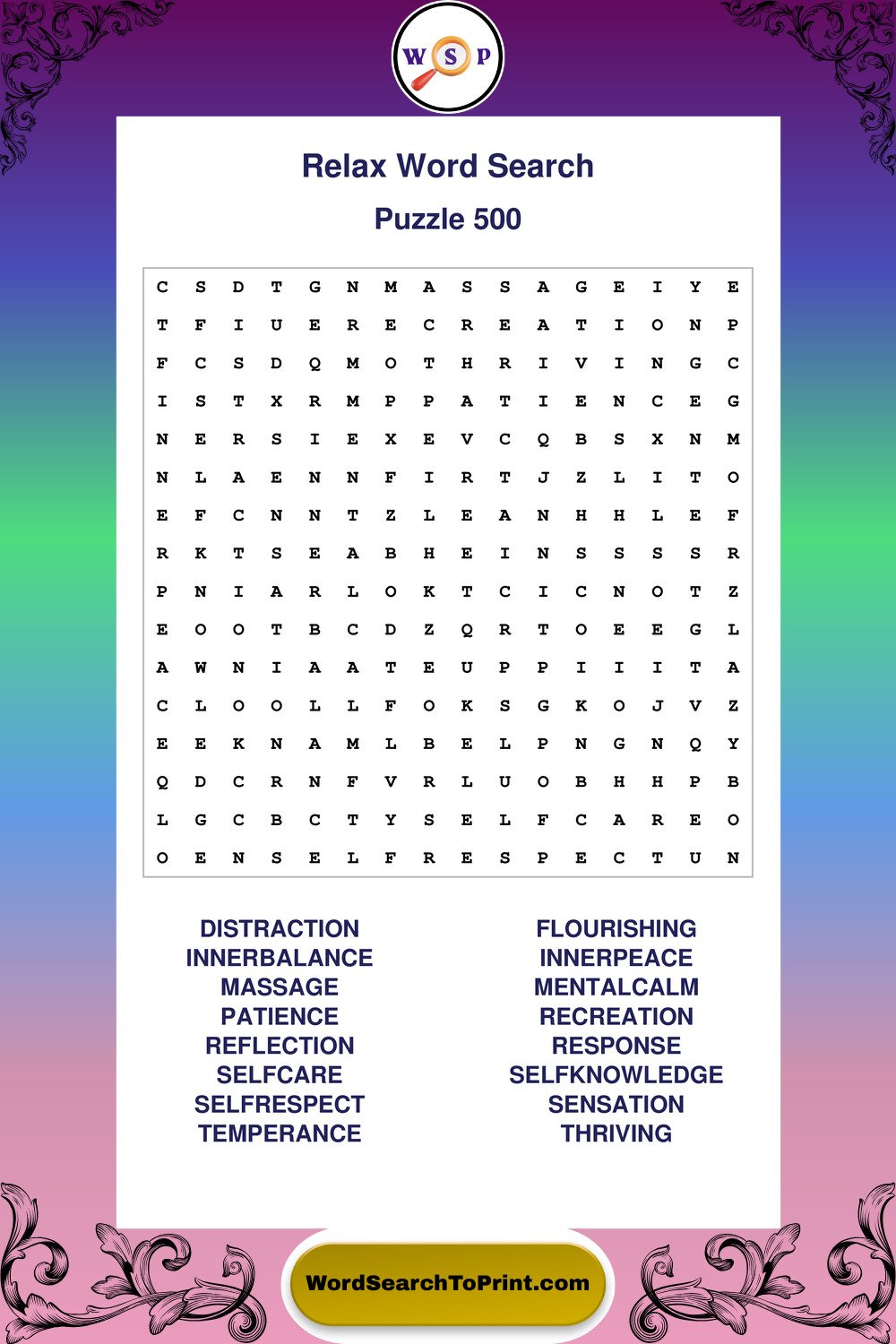 Relax Word Search Puzzle 500