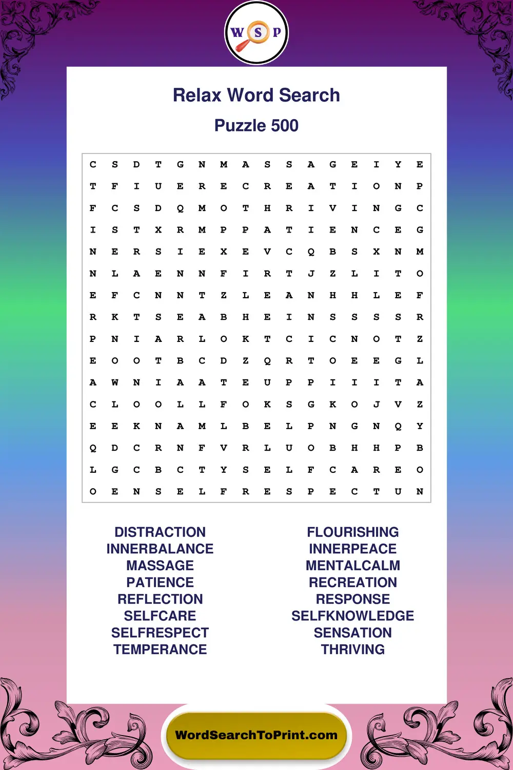 Relax Word Search Puzzle 500