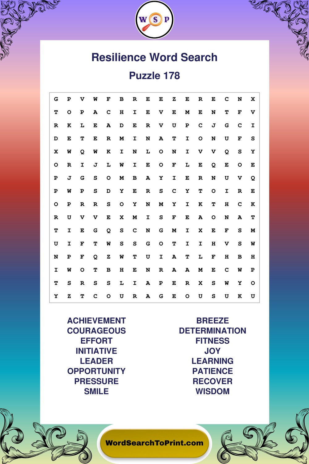 Resilience Word Search Puzzle 178
