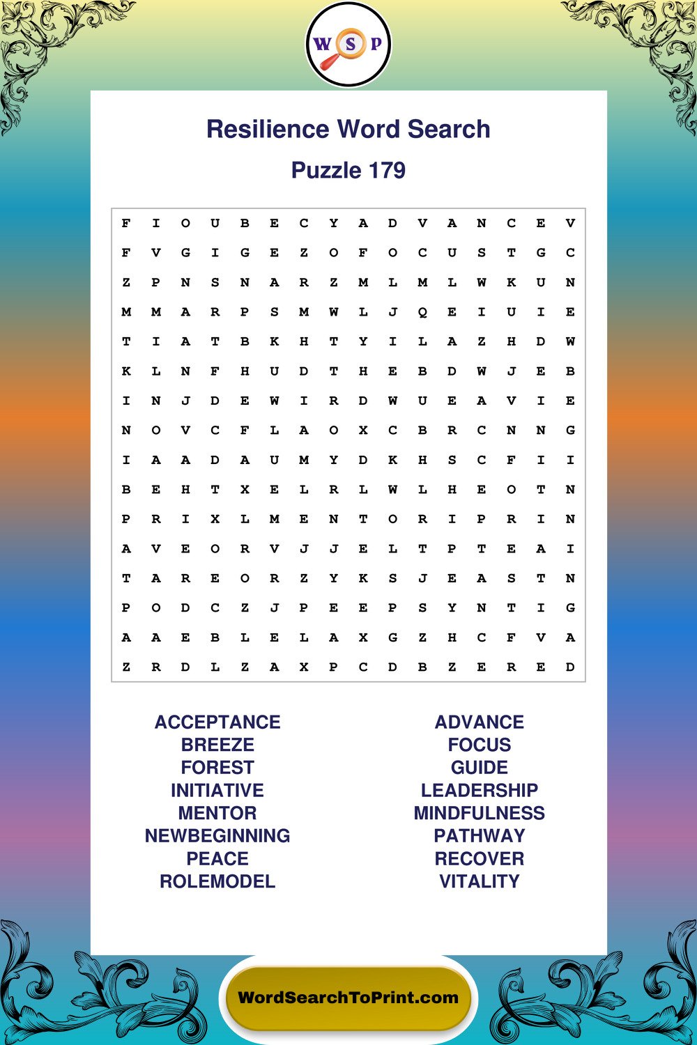 Resilience Word Search Puzzle 179