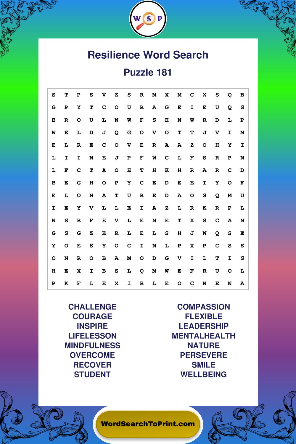 Resilience Word Search Puzzle 181