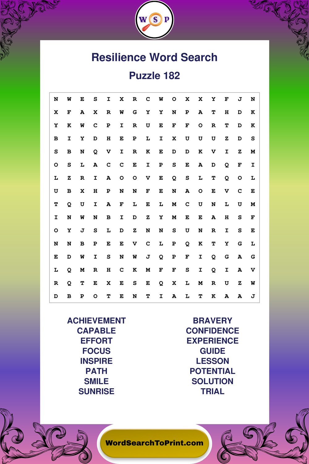 Resilience Word Search Puzzle 182