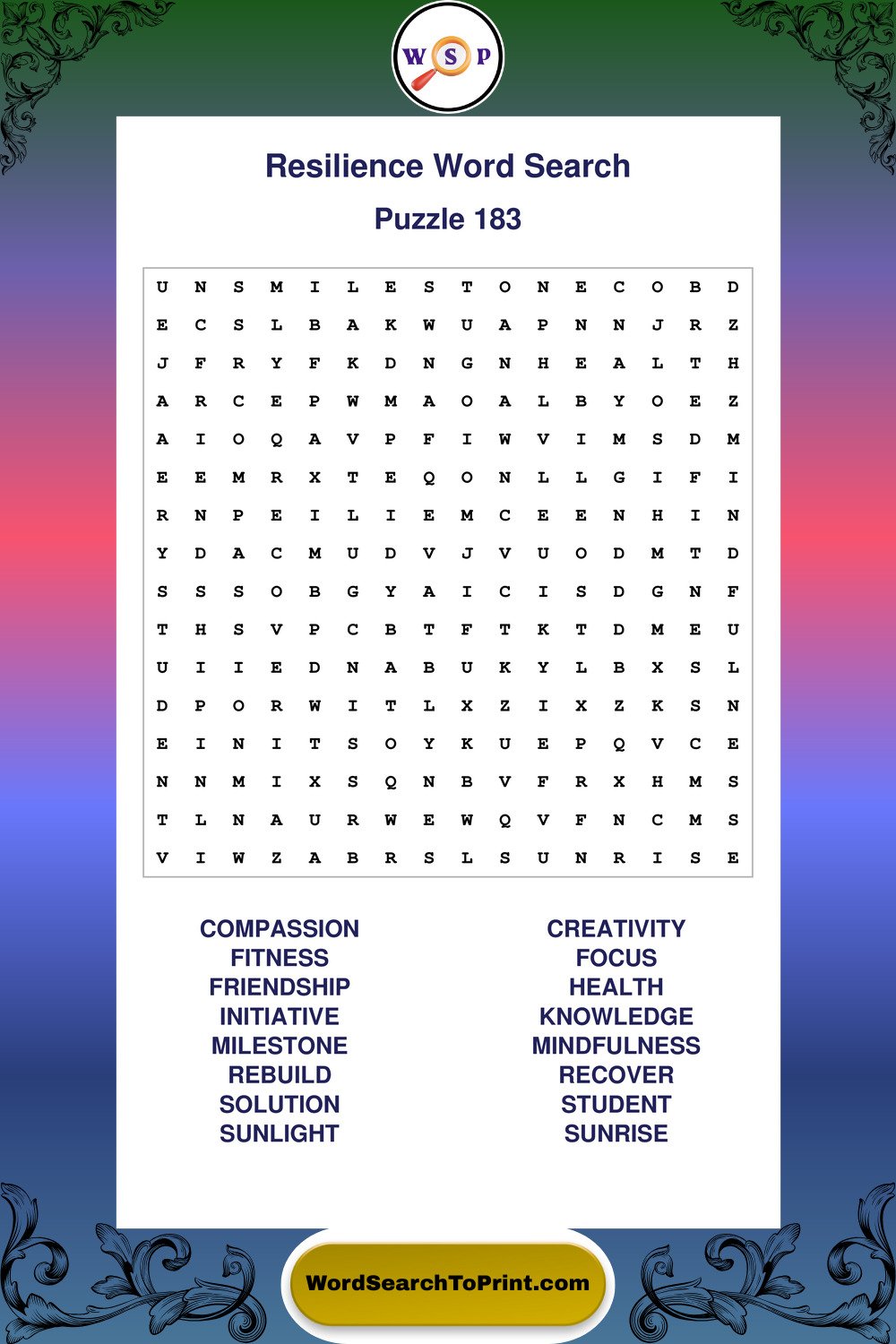 Resilience Word Search Puzzle 183
