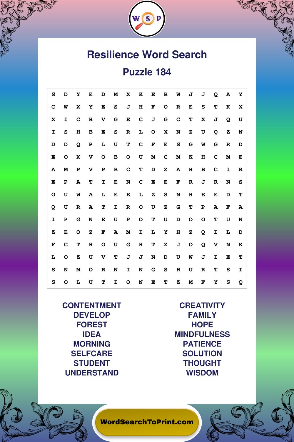Resilience Word Search Puzzle 184