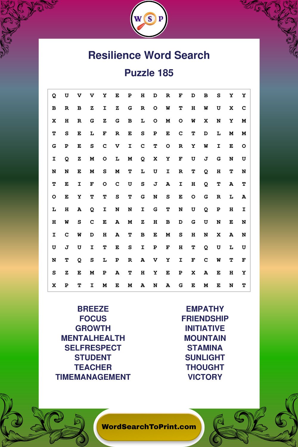 Resilience Word Search Puzzle 185