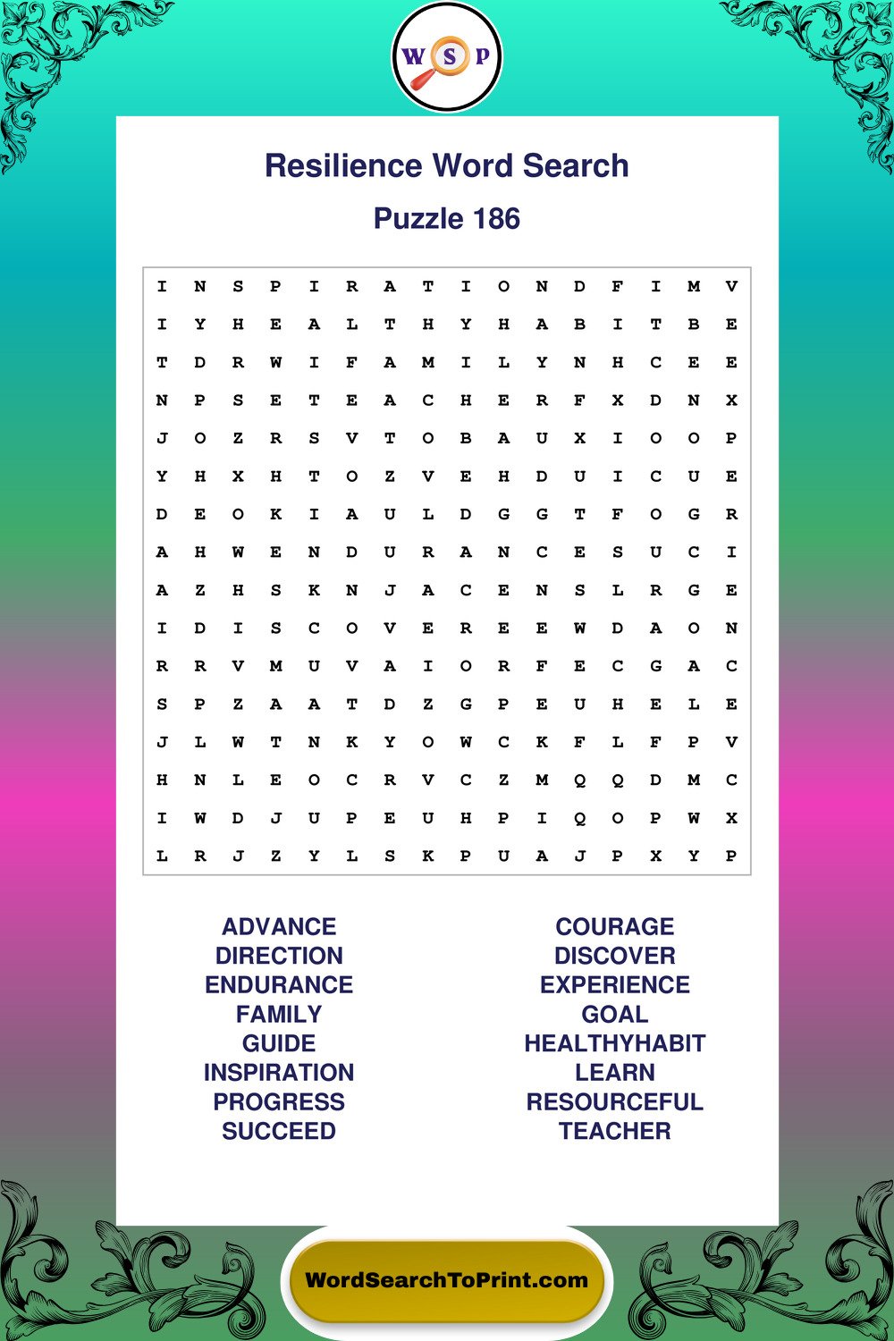 Resilience Word Search Puzzle 186