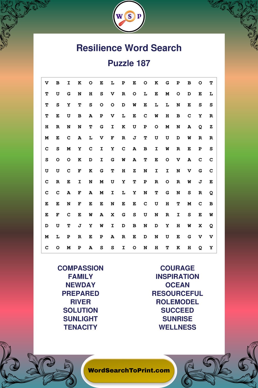 Resilience Word Search Puzzle 187