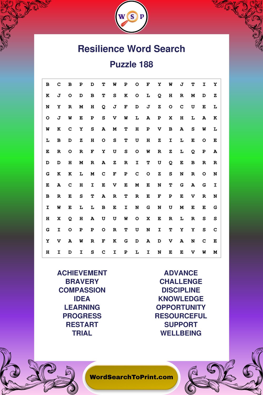 Resilience Word Search Puzzle 188