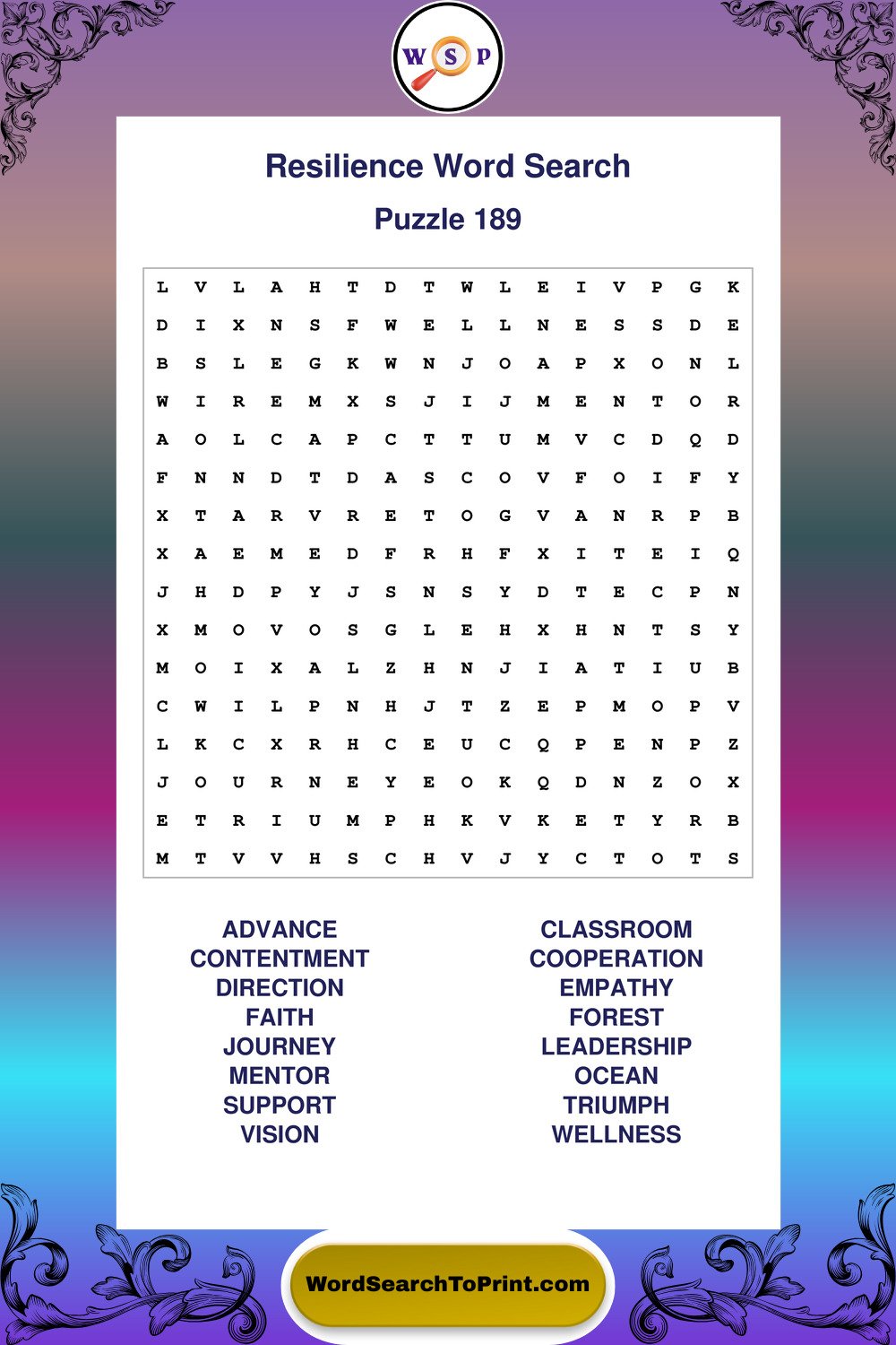 Resilience Word Search Puzzle 189