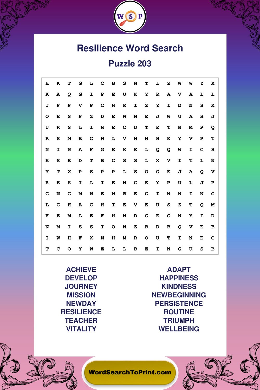 Resilience Word Search Puzzle 203