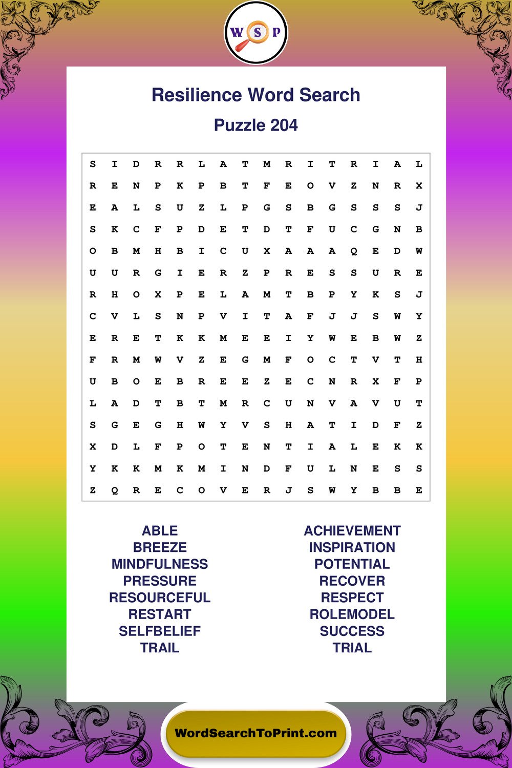 Resilience Word Search Puzzle 204