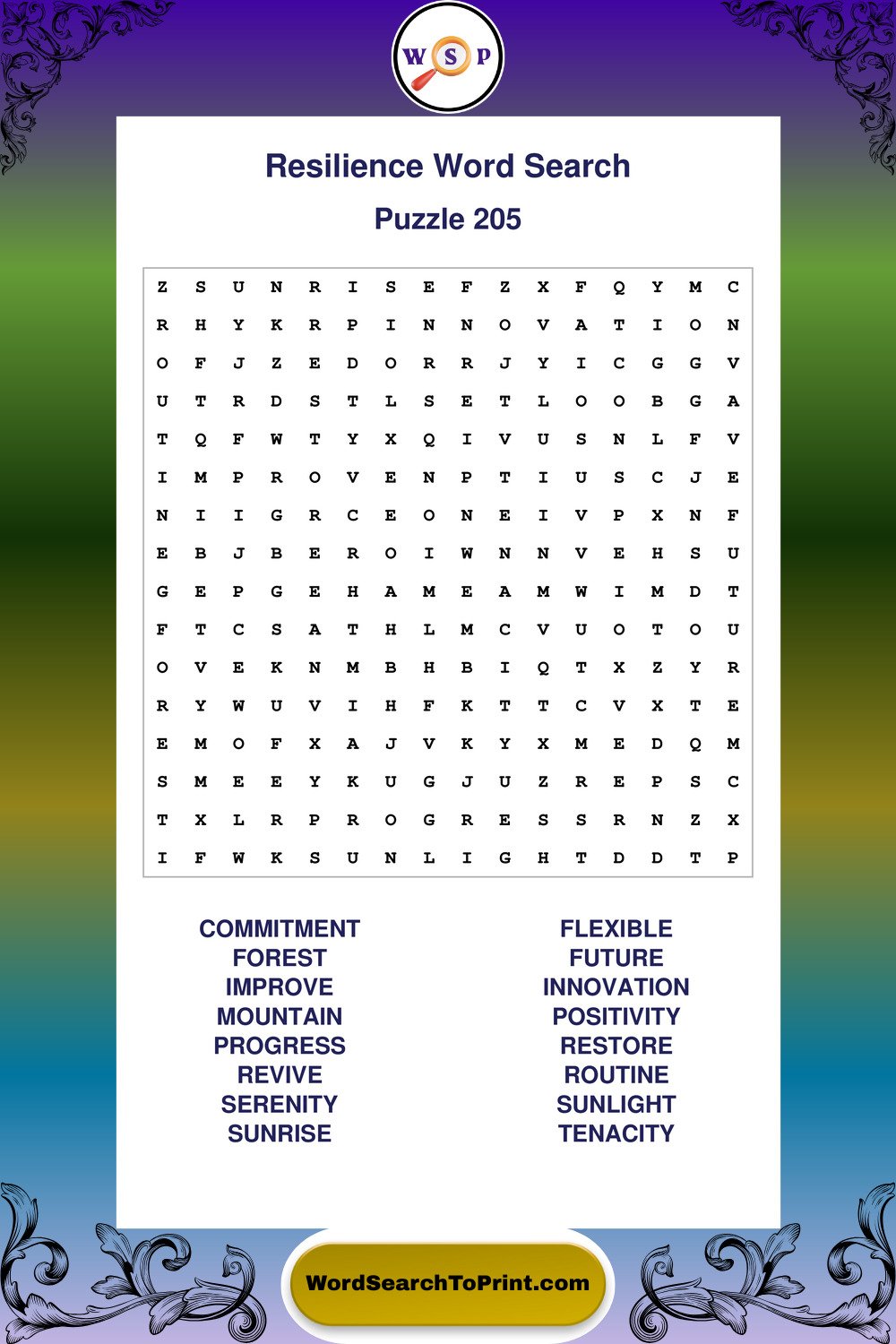 Resilience Word Search Puzzle 205