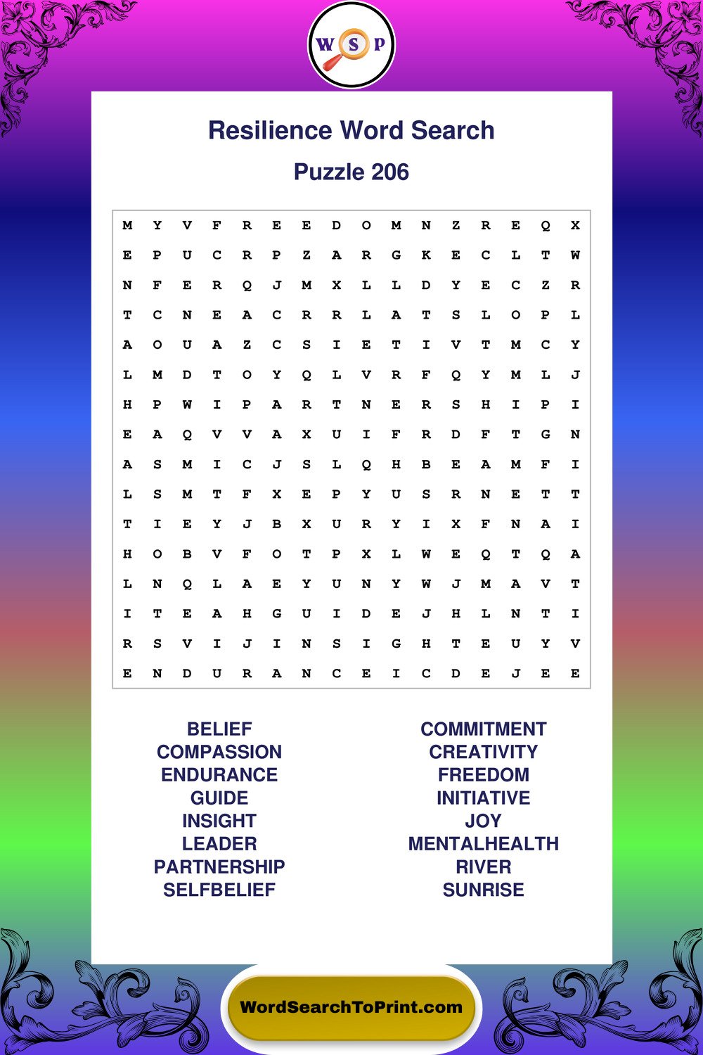 Resilience Word Search Puzzle 206