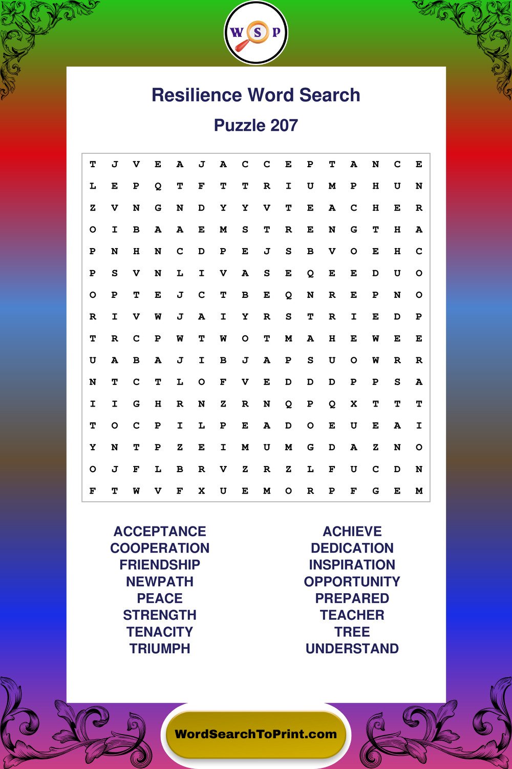Resilience Word Search Puzzle 207