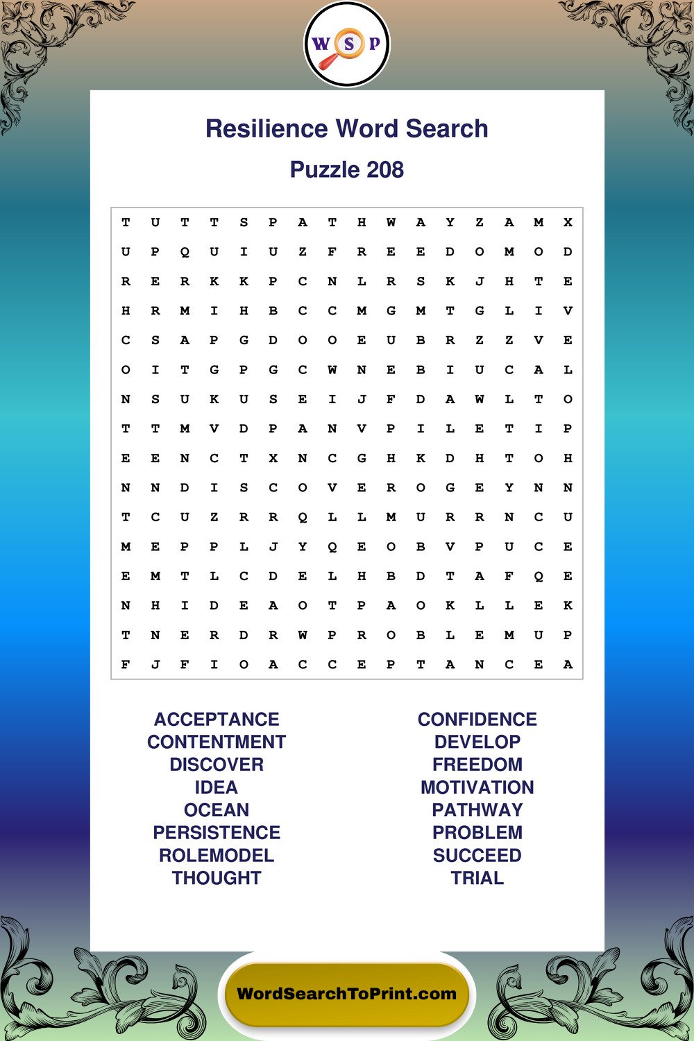 Resilience Word Search Puzzle 208