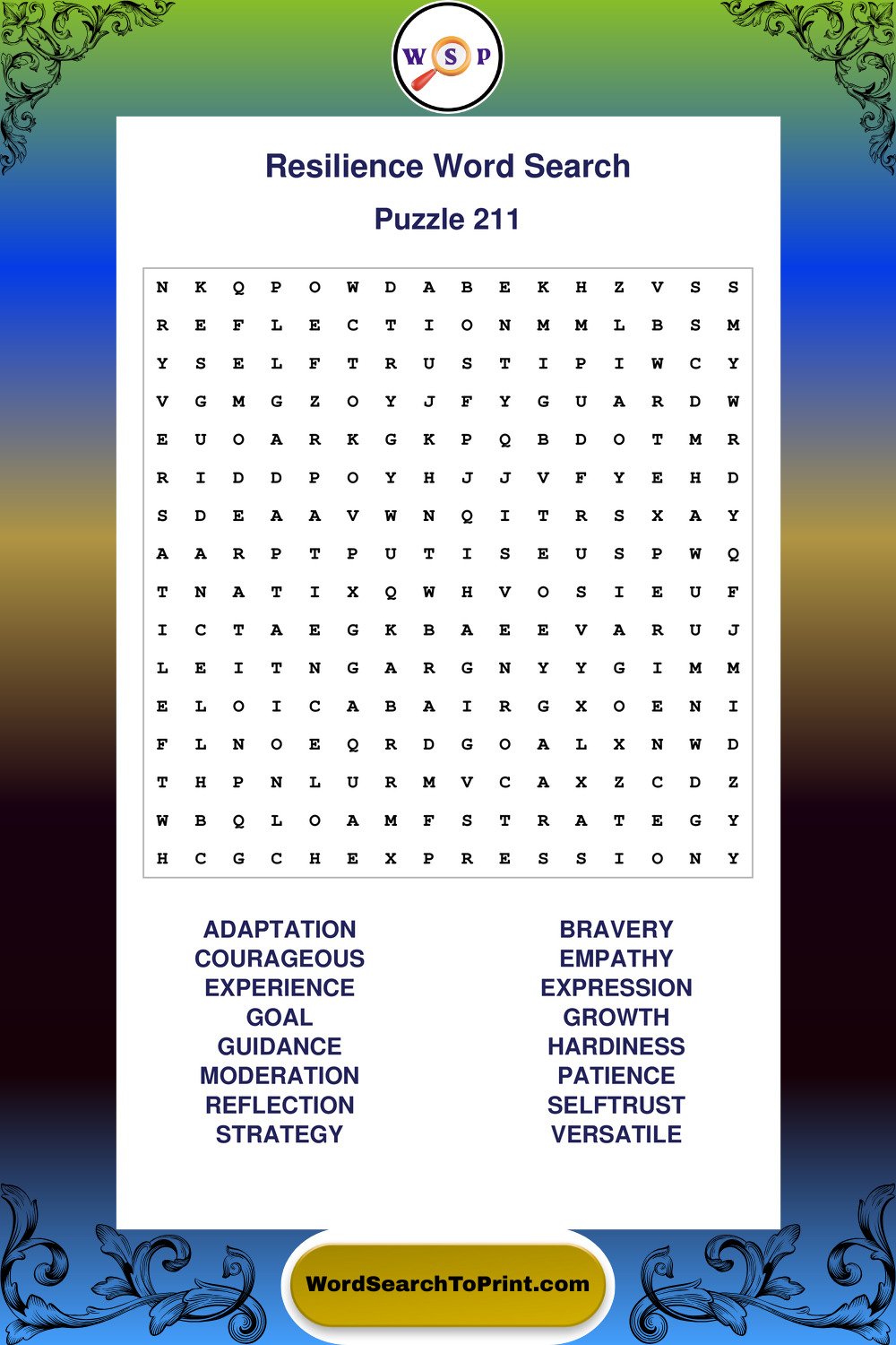 Resilience Word Search Puzzle 211