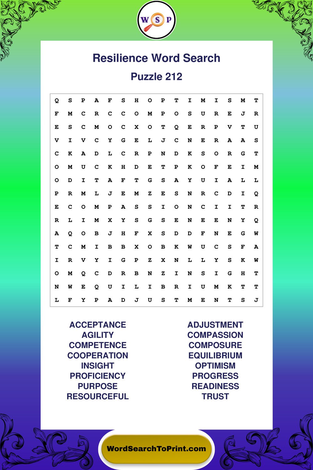 Resilience Word Search Puzzle 212