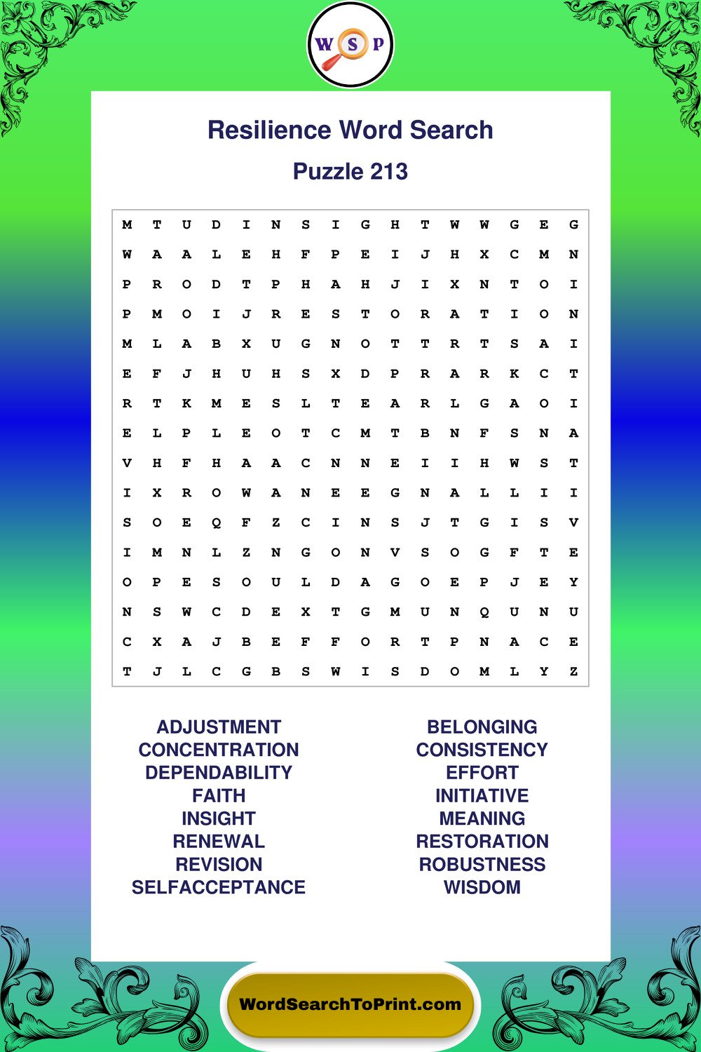 Resilience Word Search Puzzle 213
