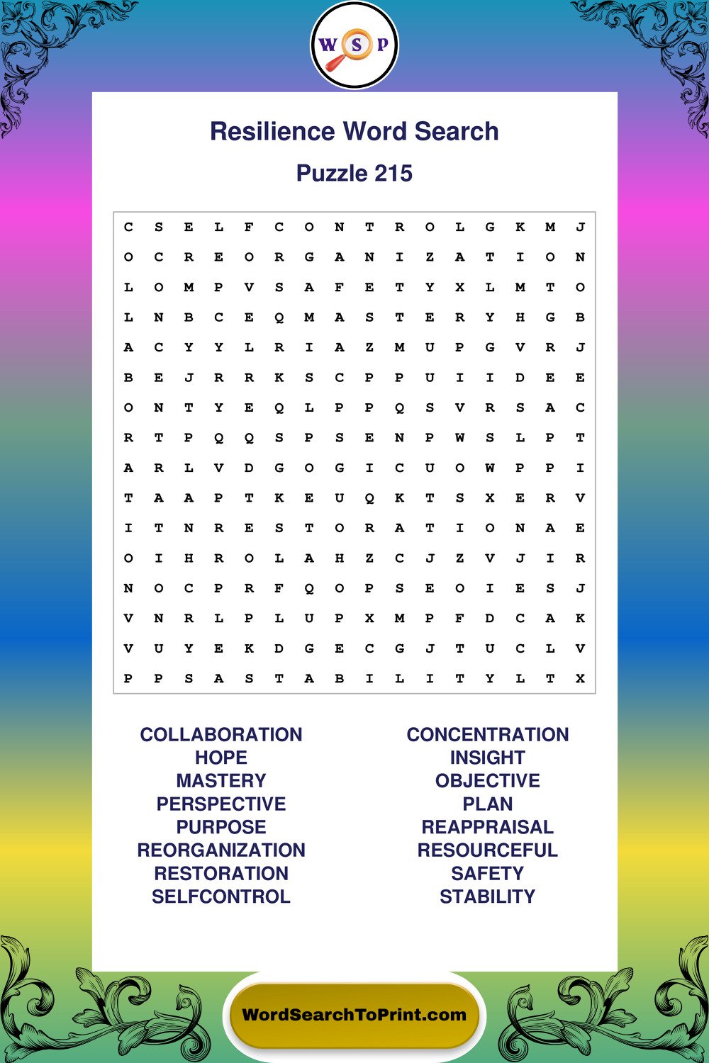 Resilience Word Search Puzzle 215