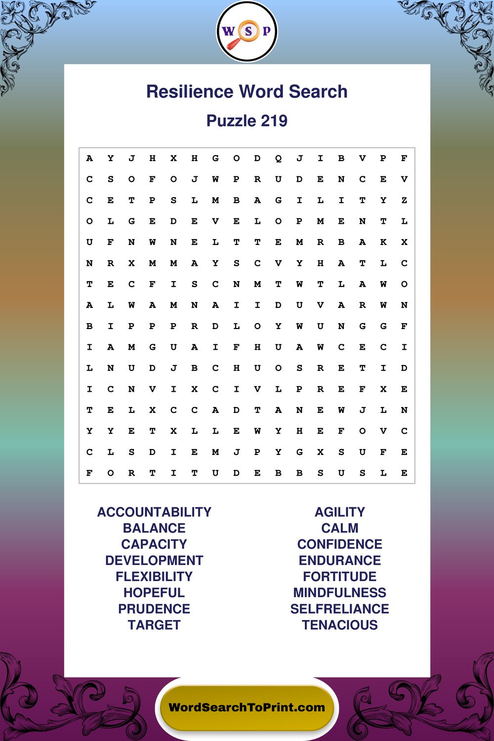 Resilience Word Search Puzzle 219